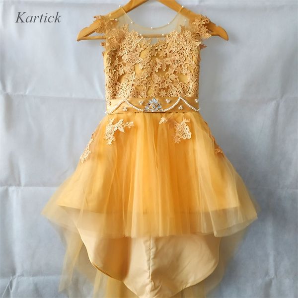 

new gold flower girl платье мода высокие низкие маленькие девочки дети / ребенок платье для венчания рождения причастия партии pageant плать, Red;yellow