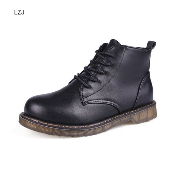 

lzj sneakers boots female round head british wind boots vintage rough with motorcycle women's single women, Black