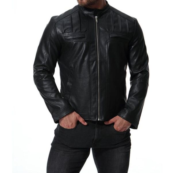 

mens leather jacket slim black brown motorcycle leather coat men jackets clothes personalized stage street fashion stand collar