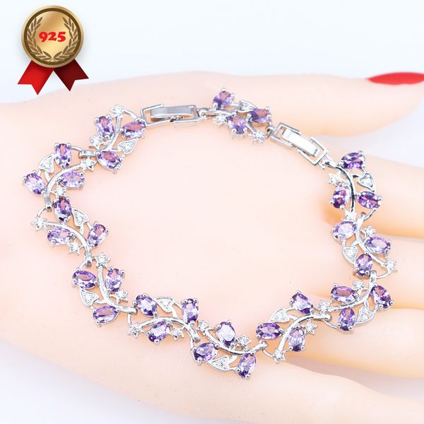 

charm bracelets silver 925 women bridal wedding jewelry super purple zircon chain & link bracelet for, Golden;silver