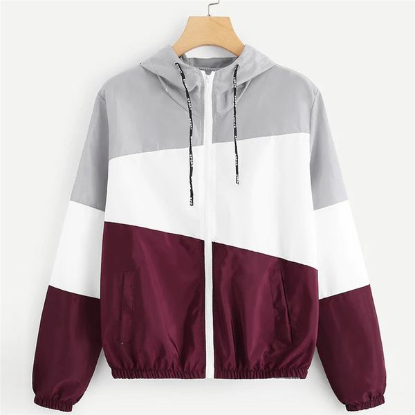 

women's hooded jackets women spring autumn fashion 2019 long sleeve patchwork thin skinsuits hooded zipper casual sport coat, Black;brown