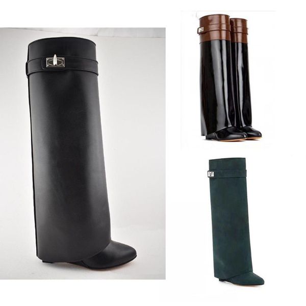 

2020 knee boots 100% cowhide high heel boots woman high shoes ladies shoes zipper leather fashion bare boots large size 35-42 us4-us11, Black