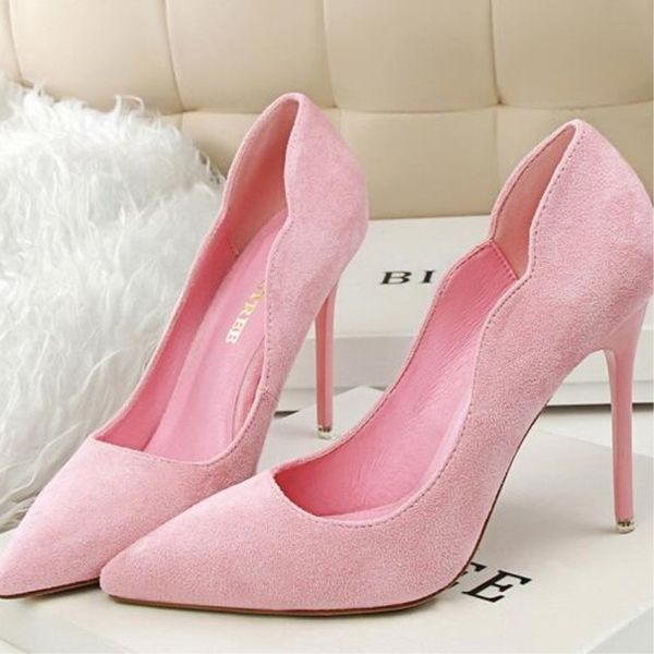 

2019 new arrival pointed toe office shoes women's concise solid flock shallow high heels 10cm shoes women fashion, Black