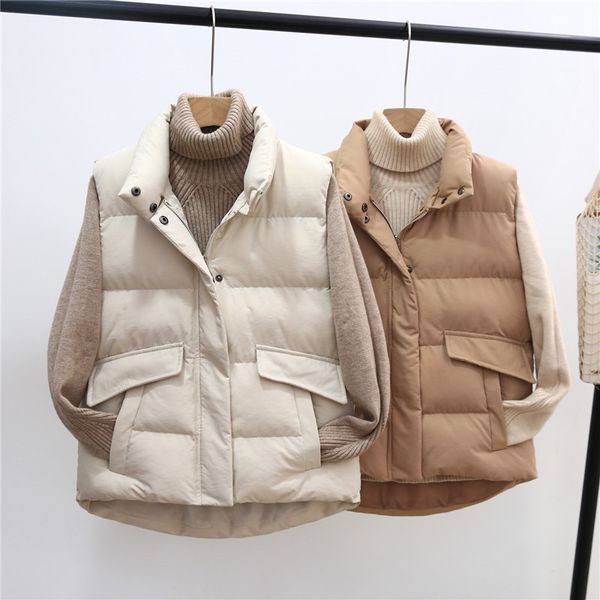 

autumn winter women sleeveless vest jacket casual warm thick cotton vest padded coat parka female short waistcoat outwear ab1600, Black;white