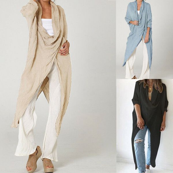 

fashion women loose blouse kimono cardigan tunic casual summer bikini cover up wrap coat plus size solid shirt, White