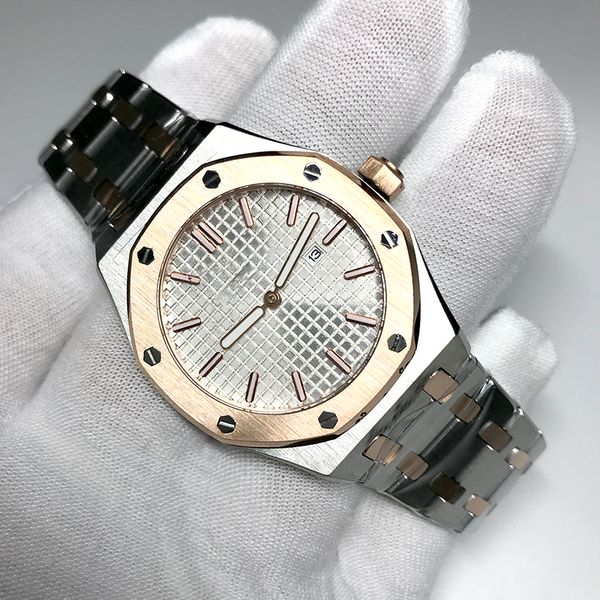 

white dial 33mm size ladies watch royal oak quartz movement sapphire glass rose gold watches folding buckle stainless steel, Slivery;brown