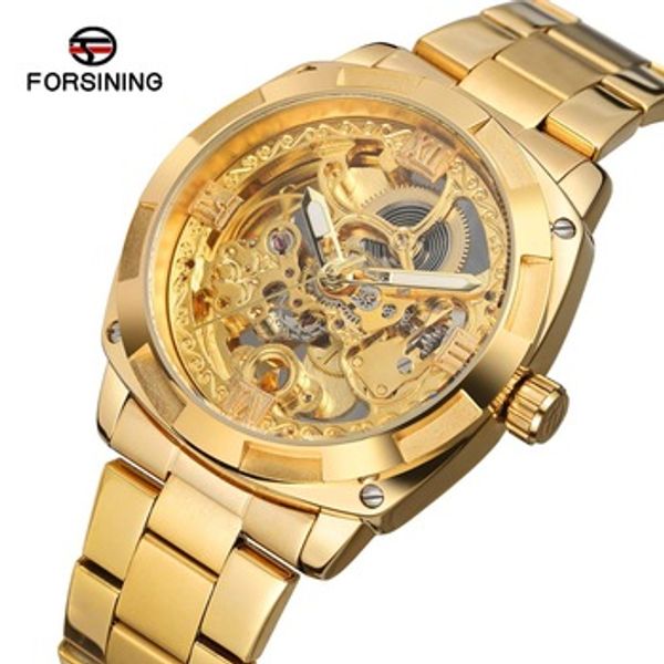 

forsining men's watch steampunk analog skeleton automatic movement stainless steel clocks relogio masculino, Slivery;brown