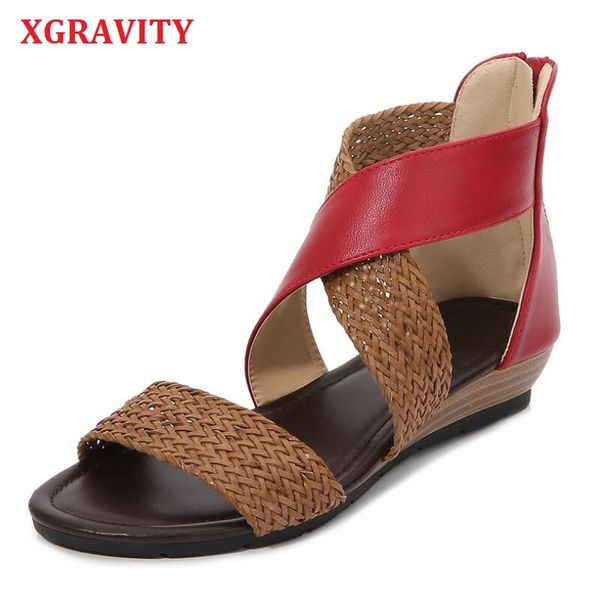 

xgravity internet celebrity women retro sandals colorful wedge shoes strap design ladies shoes vintage casual sandals b042, Black