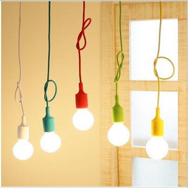 

modern pendant lights 13 colors diy lighting multi-color silicone e27 bulb holder lamps home decoration fabric cable