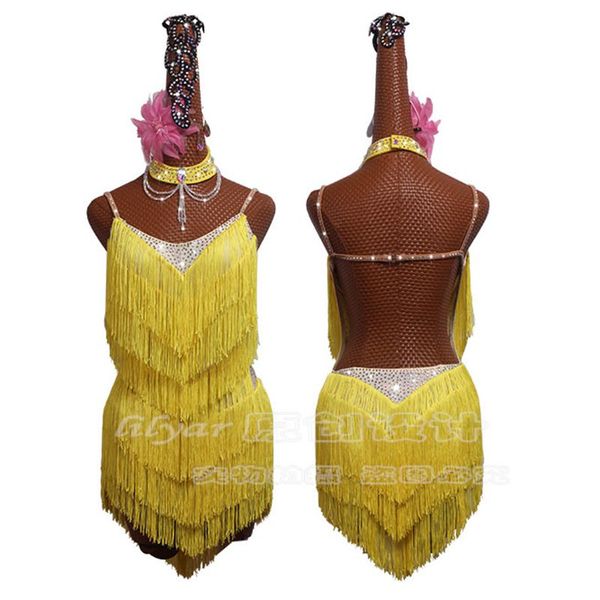 

new fashion latin dance tassel one-piece dress for women female stage dance costume ballroom tango cha cha rumba dresses, Black;red