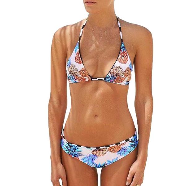 

women pineapple printing padded bra beach halter bikini set swimwear s/m/l maillot de bain femme 2020 costume da bagno