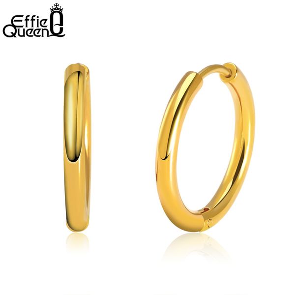 

effie queen simple design round female smooth earrings stainless steel gold_color hoop earring wholesale jewelry gift dgte61, Golden;silver