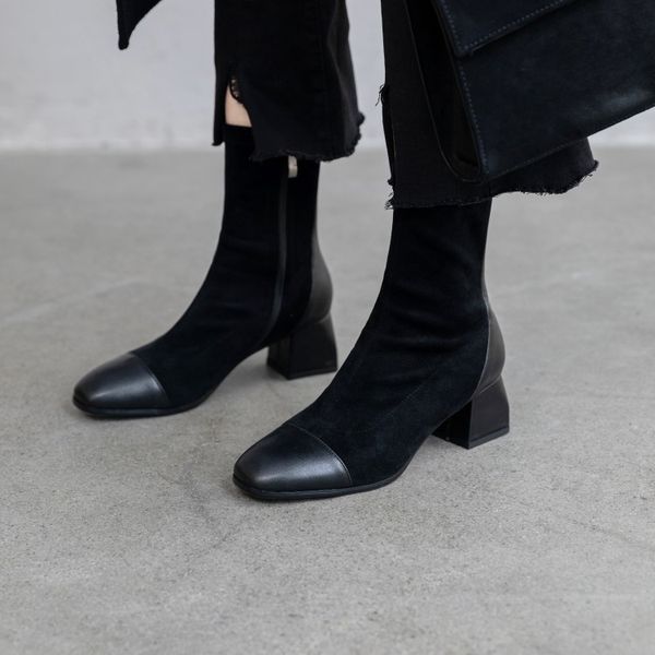 

big size 9 10 11 12boots women shoes ankle boots for women ladies boots shoes woman winter patchwork side zipper, Black