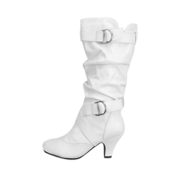 

fashion women white boots over knee high buckle strap boot high kitten heel long thigh boots shoes chaussures femme, Black