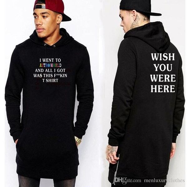 

astroworld wish you were here extended hoodies mens autumn letters designer hoodies long sweatshirts zippers, Black
