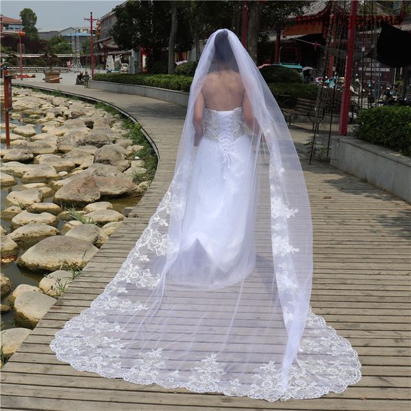 

new selling fashion elegant white ivory cathedral length one layer alloy comb lace applique edge wedding veil meidingqianna brand, Black
