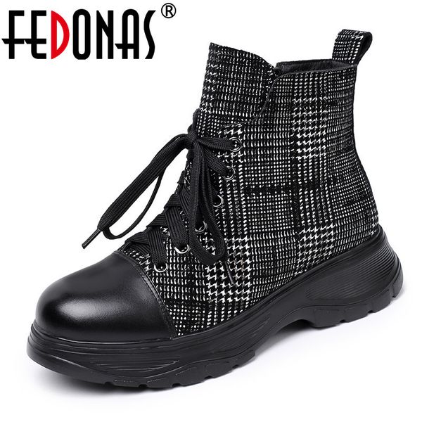 

fedonas classic cross-tied women ankle boots genuine leather sports platform shoes woman casual female basic winter warm shoes, Black