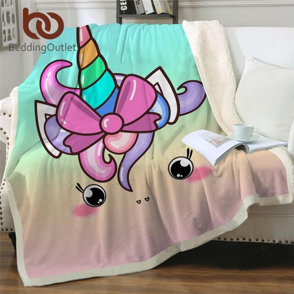 

beddingoutlet kawaii кровать одеяло единорог с рогом шерпа флисовое одеяло животных девушки розовый красочный мультфильм покрывала