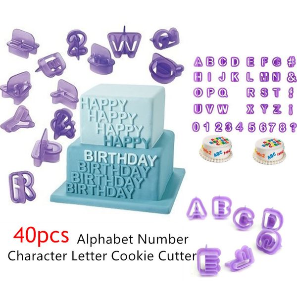 

40pcs алфавит количество символов письмо cookie cutter fondant торт печенье выпечки прессформы diy украшения торта инструменты с ручкой