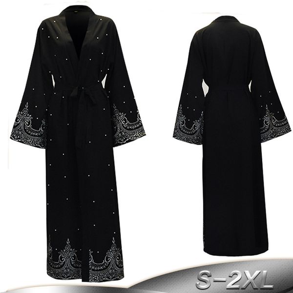 

2019 black pearls kaftan abaya dubai turkish islamic muslim hijab dress abayas for women qatar oman jilbab robe caftan clothing, Red
