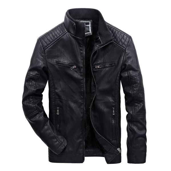 

2018 men winter jackets cotton liner stand collar cotton leather jacket windproof leather causal motorcycle vintage pu, Black