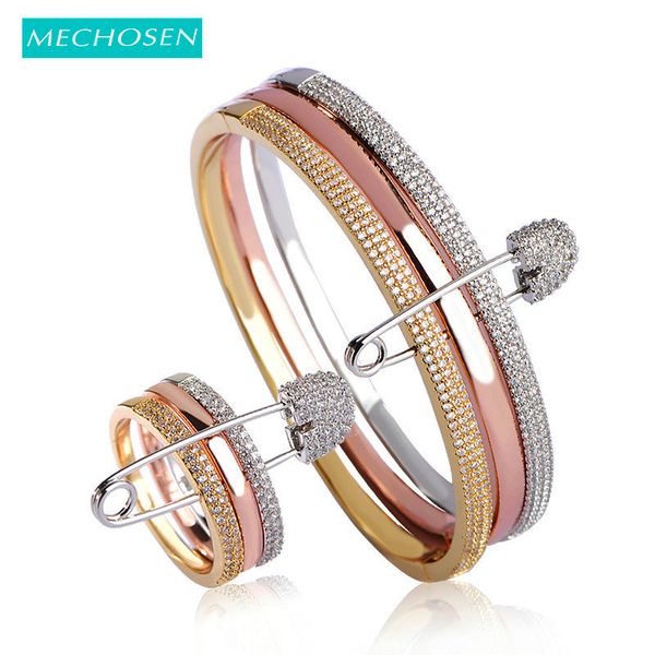 

mechosen bridal jewelry sets bracelets rings for women rose gold-color zirconia bangles copper anillo wedding bijouterias c18122701, Silver