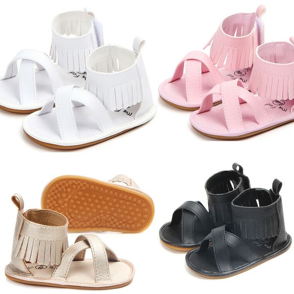 

pudcoco 2019 new infant baby girl sandals tassel anti-slip kids shoes soft sole prewalkers crib shoes baby first walker solid, Black;red