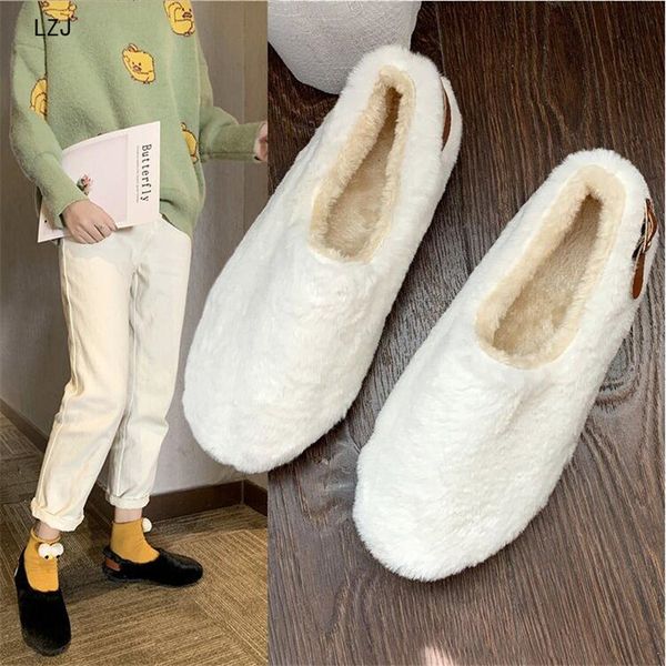 

lzj new cute 2019 indoor home flat shoes warm soft plush flat shoes non-slip indoor fur solid color cute women size 35-39, Black