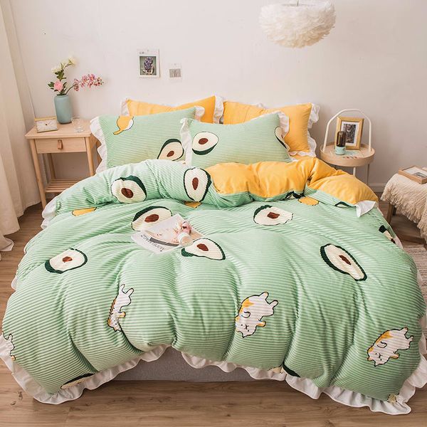 

super soft double-side magic crystal velvet printing stripe bedding sets winter comfortable smooth duvet cover sets new arrival