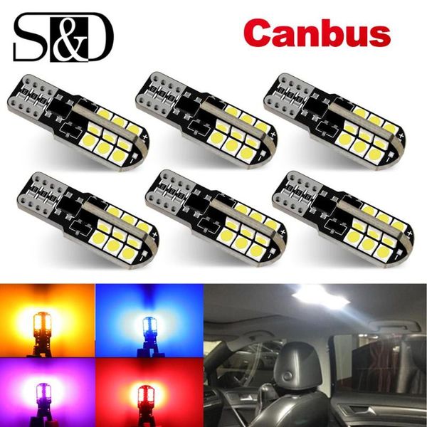 

6pcs w5w t10 led canbus 168 194 led bulb 24 smd car side marker light license plate lamp white blue yellow red pink 12v 6000k