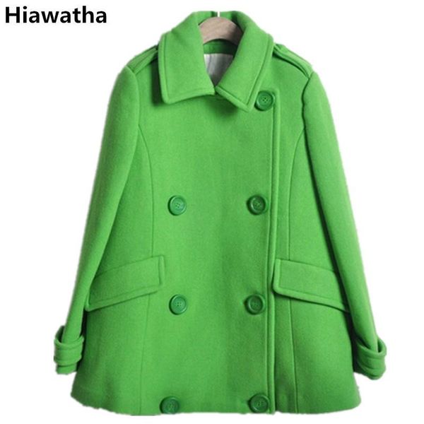 

hiawatha coat women winter green double breasted woolen coats fashion slim turn-down collar overcoat female wl003, Black