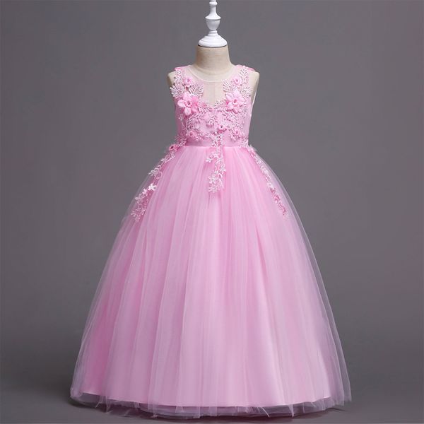 

2020 summer formal dress kids dresses for girls children clothes flower girl princess lace party wedding dress 3-14 year 6 color, Red;yellow