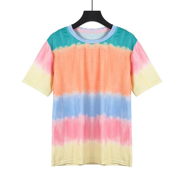 

gradient color fashion t-shirt women short-sleeved casual summer beach stripe printed sport tshirt plus size gym fitness tee top, Black;blue