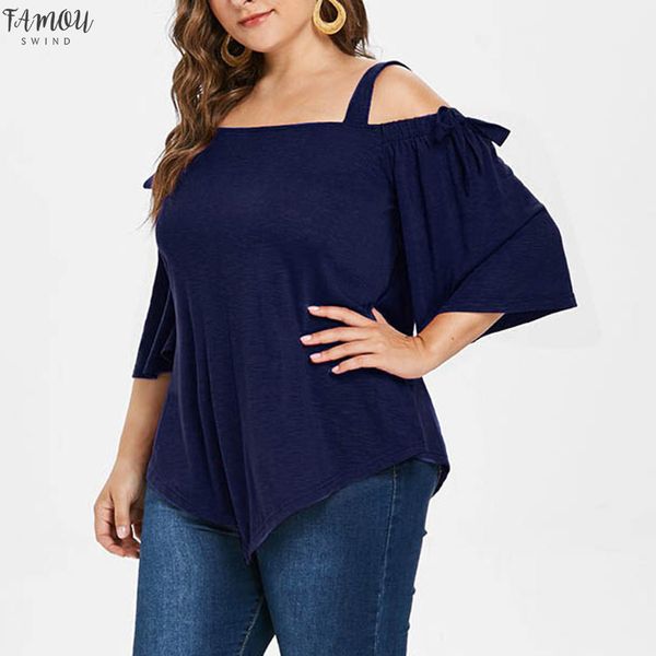 

fashion women blouses casual plus size asymmetric cold shoulder blouse bow blouse camisas mujer plus size women blouses, White
