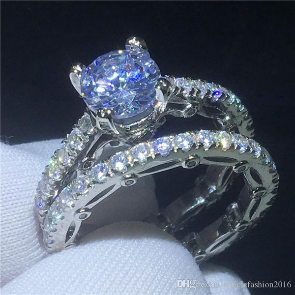 

2018 vintage ring set diamond cz sona stone 925 sterling silver engagement wedding band ring for women bridal finger jewelry gift, Slivery;golden