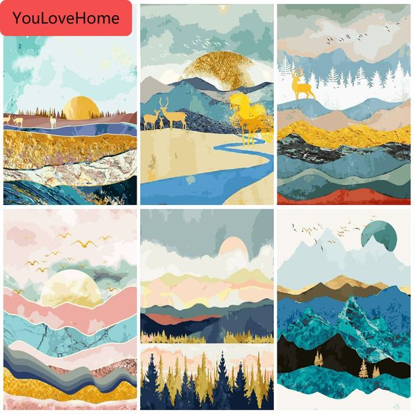 

картина маслом по номерам горная раскраска восход солнца пейзажная краска холст картина ручная роспись домашнего декора