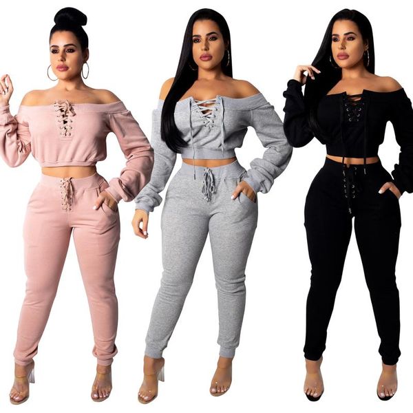 

women tracksuit long sleeve knitted suit with pant 2 piece pink set club outfits autumn sports suit casual matching set, White