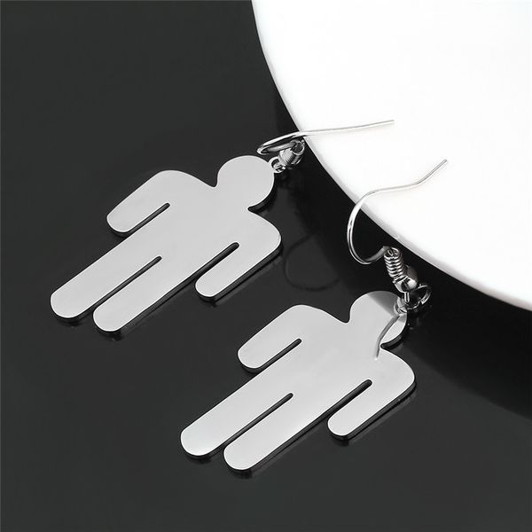 

women fashion earrings 2019 billie eilish earring hiphop rapper figure stainless steel earring hanging drop earring jewelry, Silver