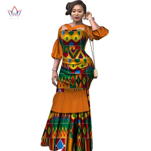 Vestido de Verão Tecido Africano Dashiki Imprimir Vestidos Meia Manga Puff Mermaid Dress Maxi Vestido Mulheres Plus Size Roupas 6XL WY2465