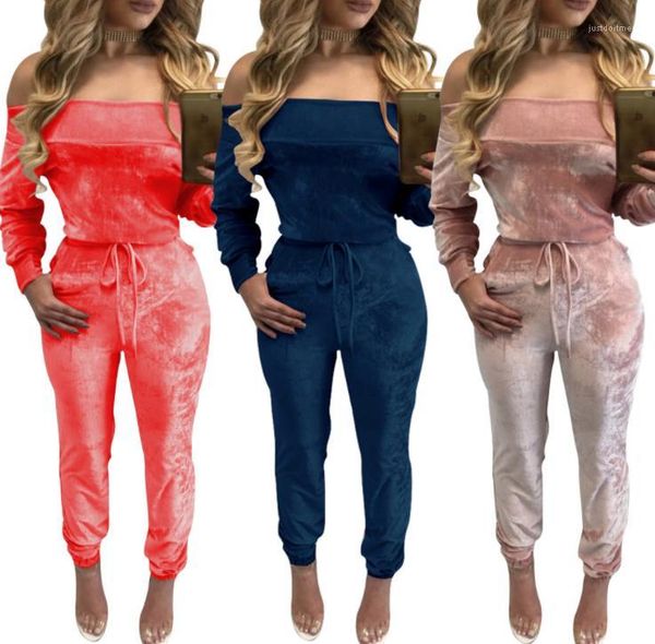 

velvet solid color casual apparel women fashion rompers off shoulder womens jumpsuits designer, Black;white