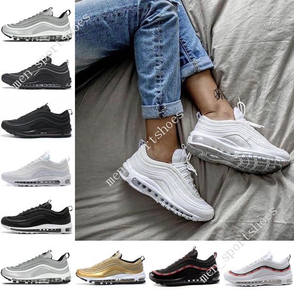 

97 OG Metallic Gold Silver Bullet Triple Black White Mens Running Shoes Outdoor Run Shoes Sports Shock Jogging Walking Hiking Sports Sneaker