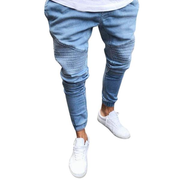 

2018 skinny jeans men's denim jean skinny black jeans homme stretchy slim fit pencil pants long straight trousers drop shipping, Blue