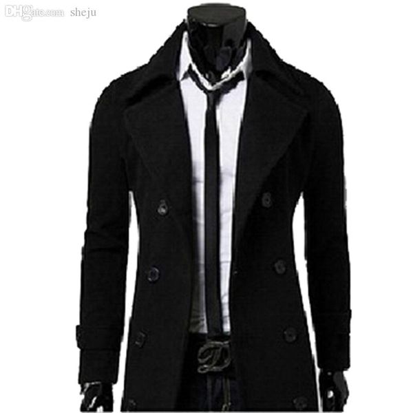 

осень-мода новый бренд мужские зимние тренчи пальто duffle coat мужчины зимняя куртка peacoat manteau homme высокое качество, Black