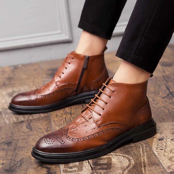 

cimim brand business men genuine leather boots italy bullock formal fashion office shoes comfortable luxury boots men, Black