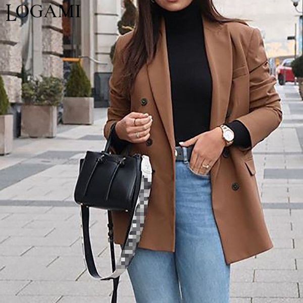 

logami весна осень женщины твердые пиджаки и куртки работы управление леди тонкий двойной брестед бизнес женский blazer coat, White;black