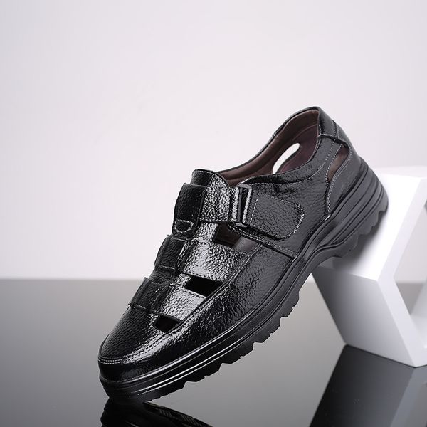 

classic soft comfortable summer leather big size 48 sandals roman breathable men casual shoes t200420, Black