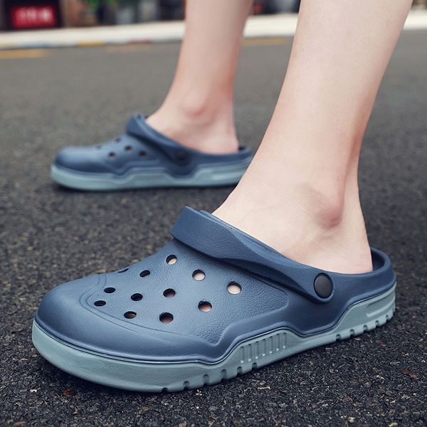 

2020 new summer sandals men casual shoes mules breathable beach slippers casual male water hollow jelly chaussure homme, Black