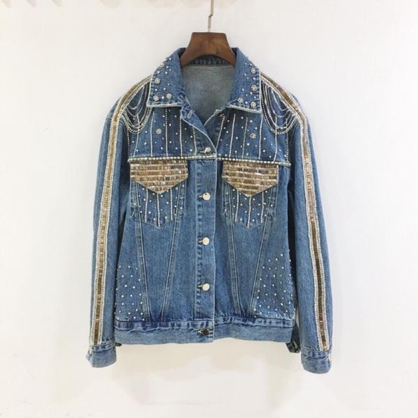 

2019 luxury women beading denim jacket coat rmsx 1.17, Black;brown