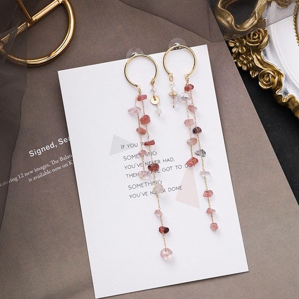 

mengjiqiao korean new fashion colorful irregular stone long tassel drop earrings for women elegant pendientes party jewelry, Silver