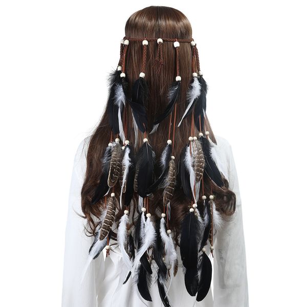 

awaytr new feather headband women headdress bohemian style feather beaded handmade hair bands hair accessories 3 colors